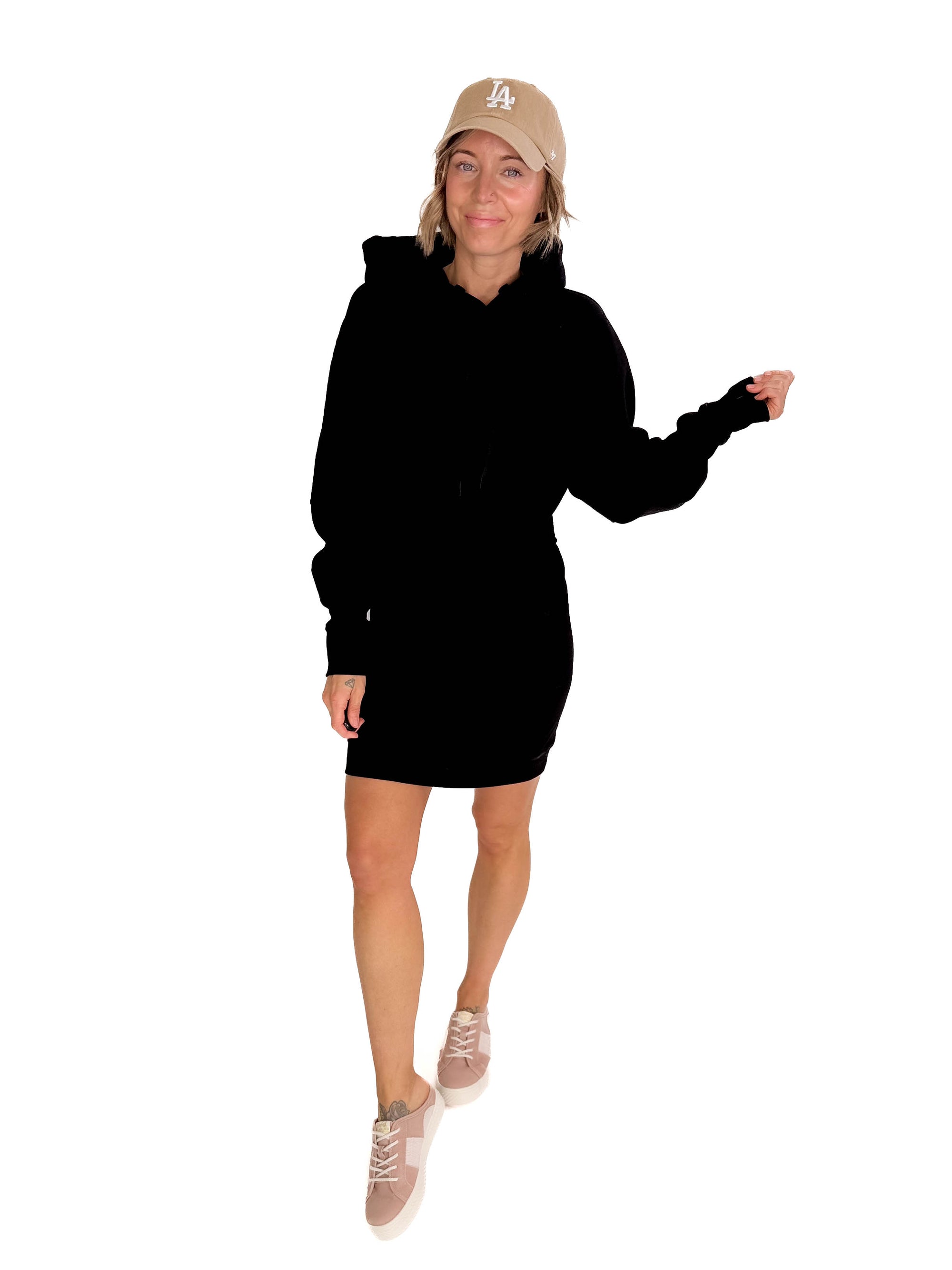 Cora Hoodie Dress- BLACK