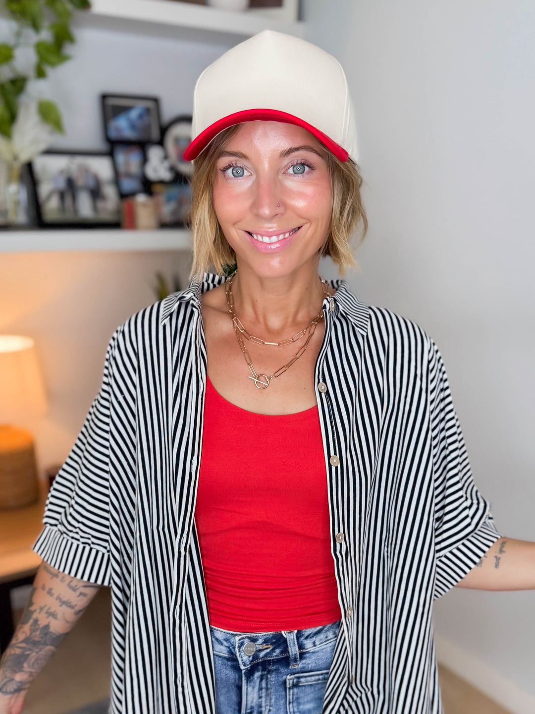 Two Tone Canvas Trucker Hat- RED