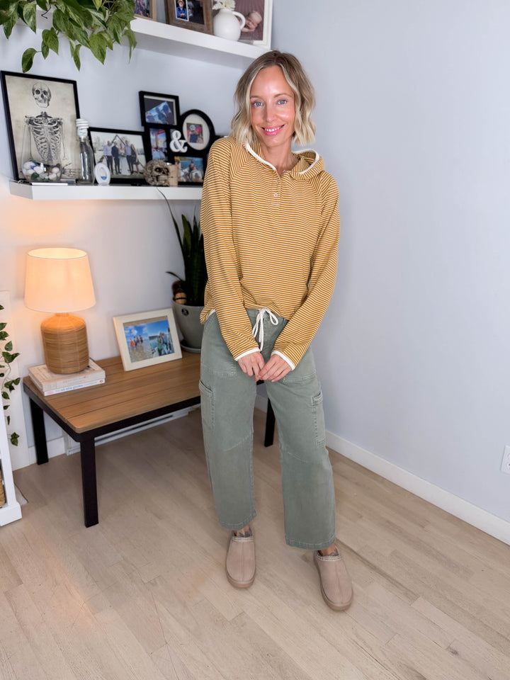 Aster Microfleece Hooded Henley Pullover- MUSTARD