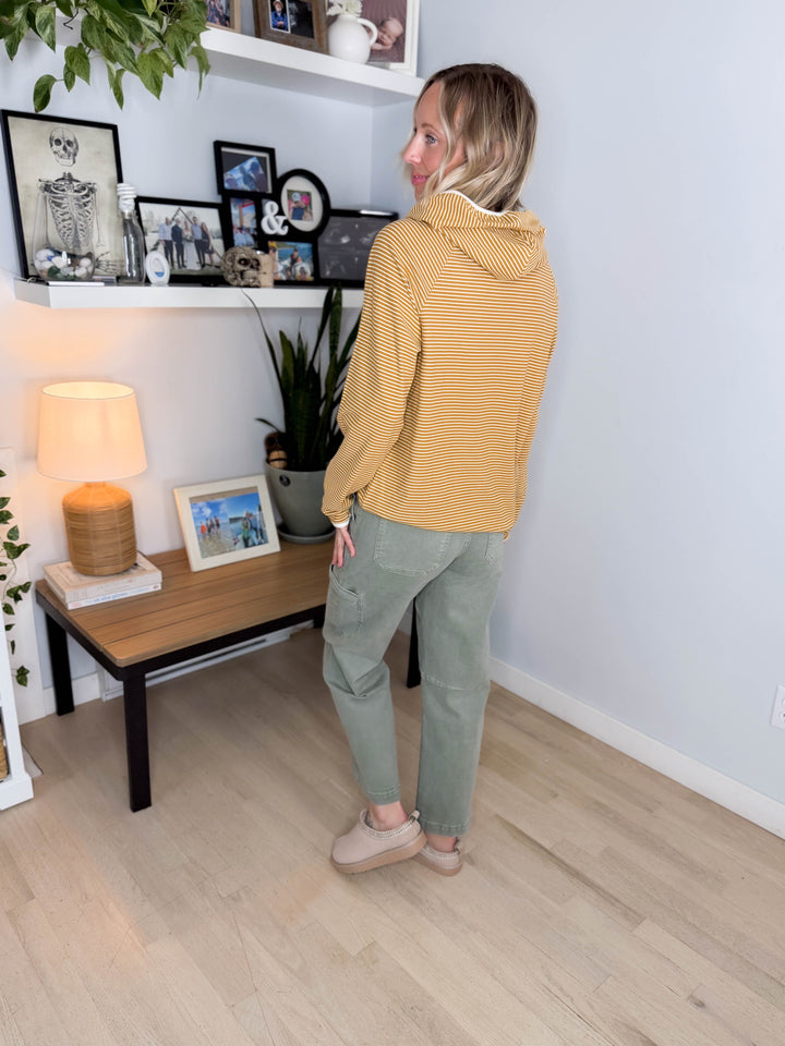 Aster Microfleece Hooded Henley Pullover- MUSTARD