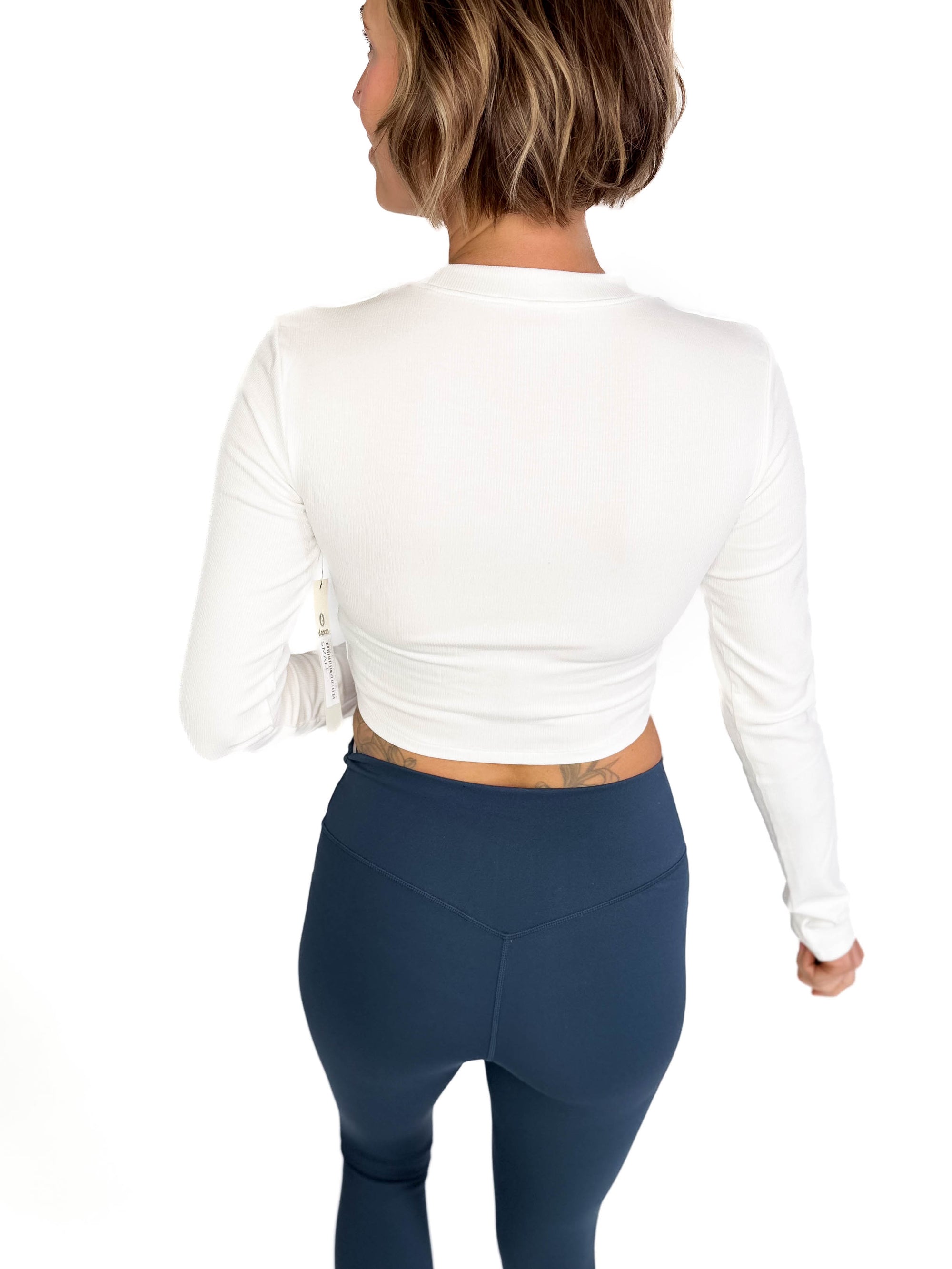 MONO B Linley Ribbed Crop Long Sleeve- WHITE