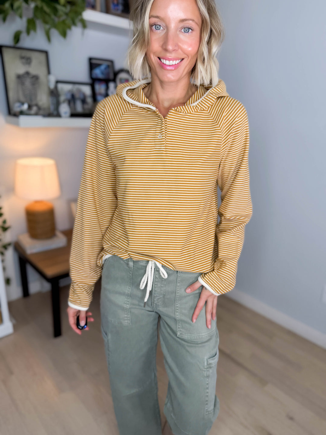 Aster Microfleece Hooded Henley Pullover- MUSTARD