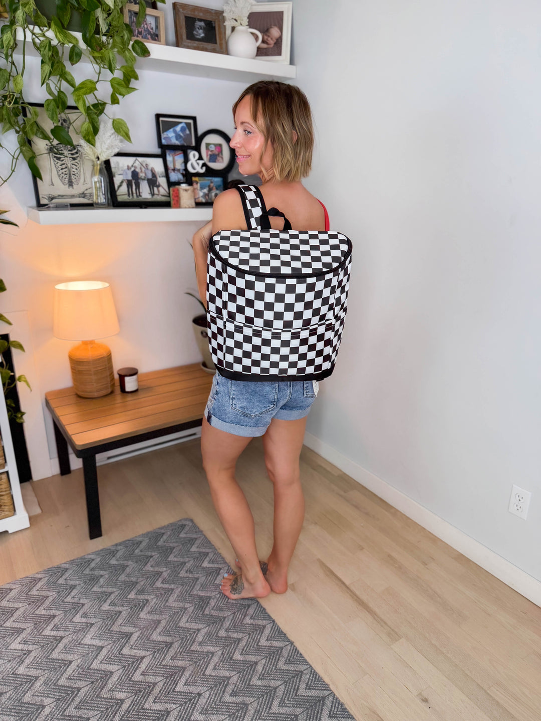 Cora Cooler Backpack- BLACK AND WHITE CHECKERED