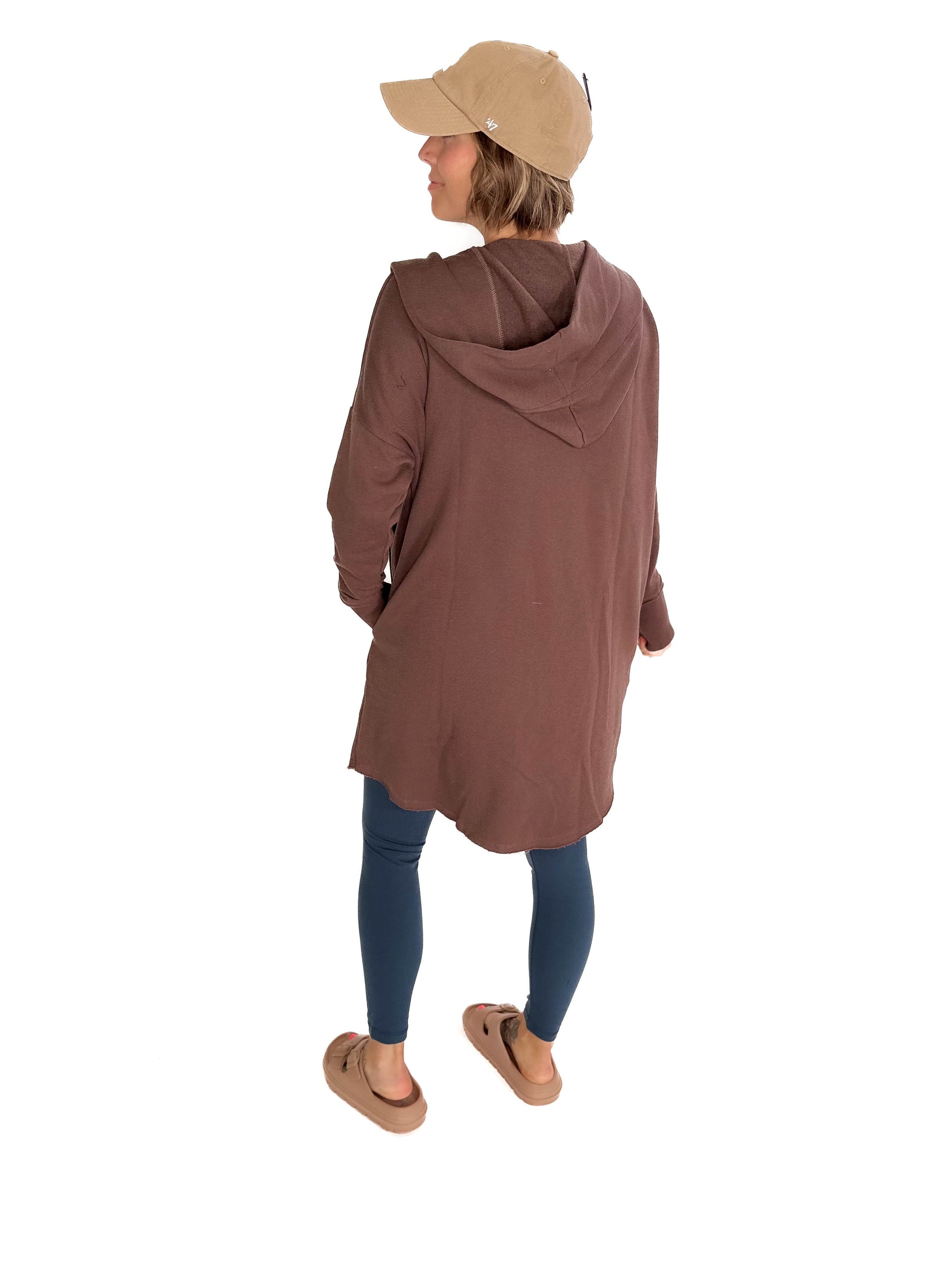 MONO B Whistler Longline Hoodie Cardigan- ESPRESSO