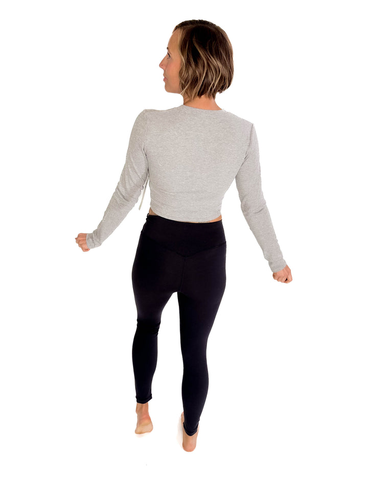 MONO B Linley Ribbed Crop Long Sleeve- HTHR GREY-FINAL SALE