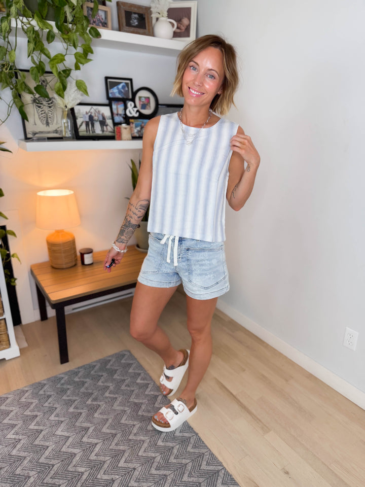 Mesa Boxy Stripe Linen Tank- CHAMBRAY