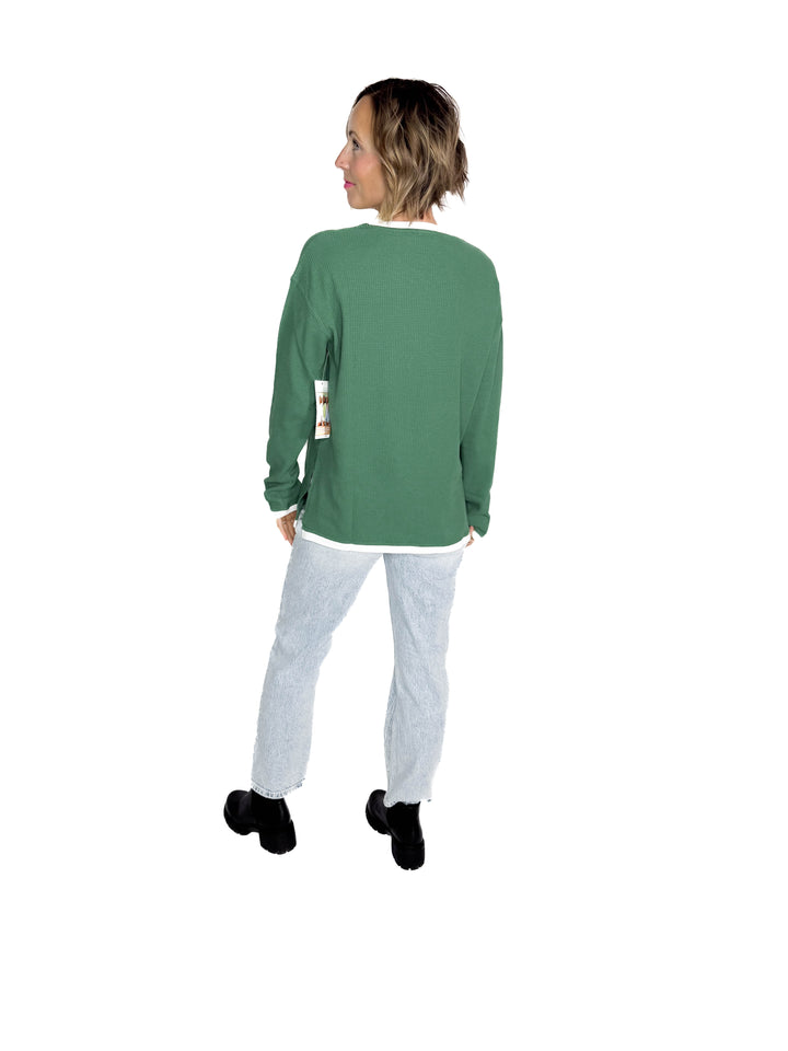 Christmas Smiley Waffle Pullover-FINAL SALE