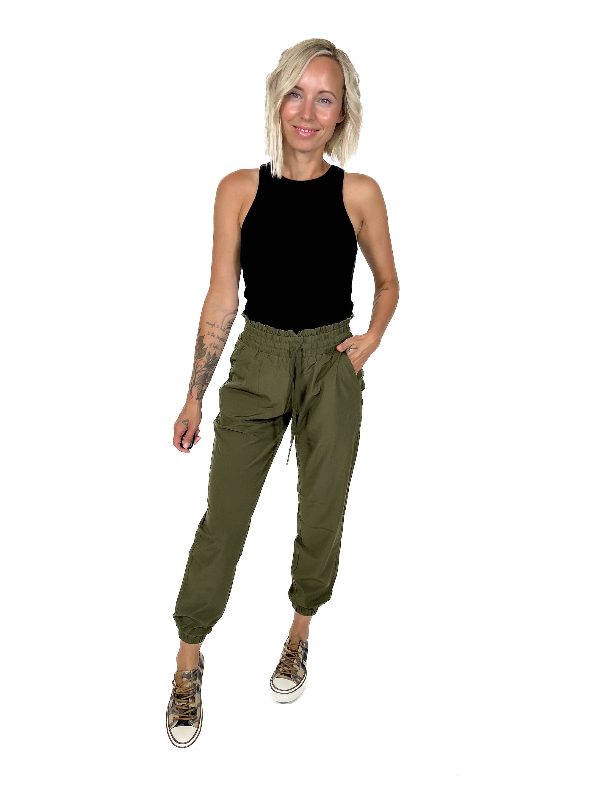 MONO B Blake High Waist Jogger- IVY GREEN