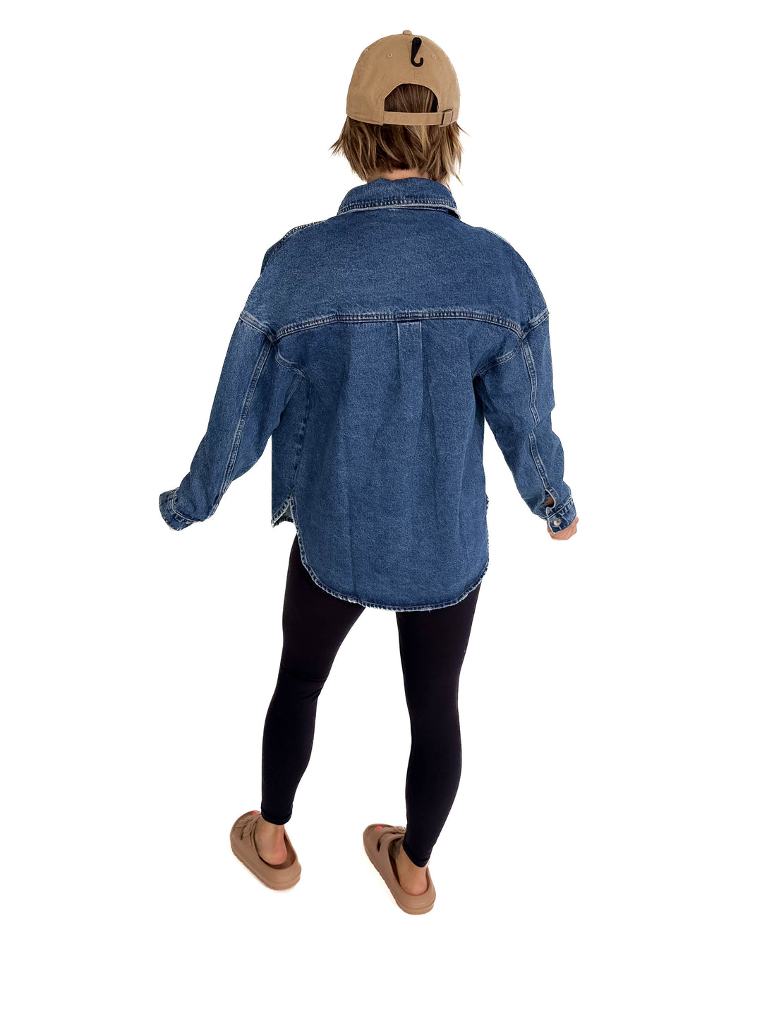 Elara Button Down Denim Jacket- DARK WASH
