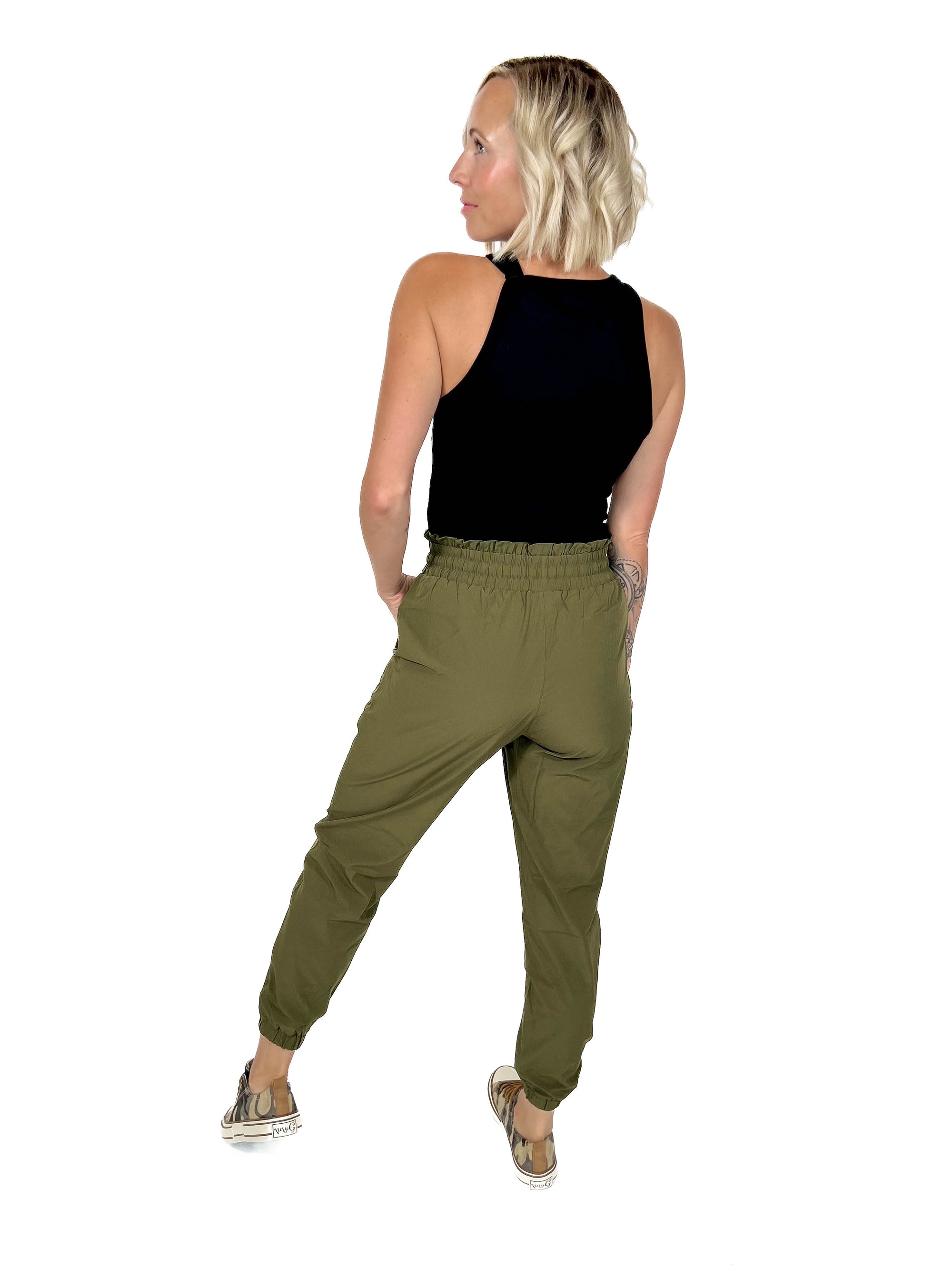 MONO B Blake High Waist Jogger- IVY GREEN