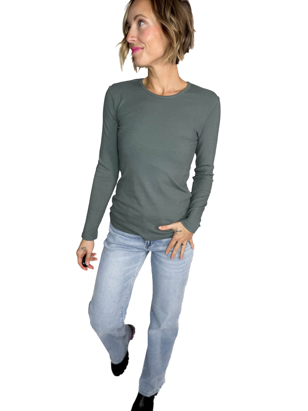 Indie Ribbed Long Sleeve- SMOKEY OLIVE