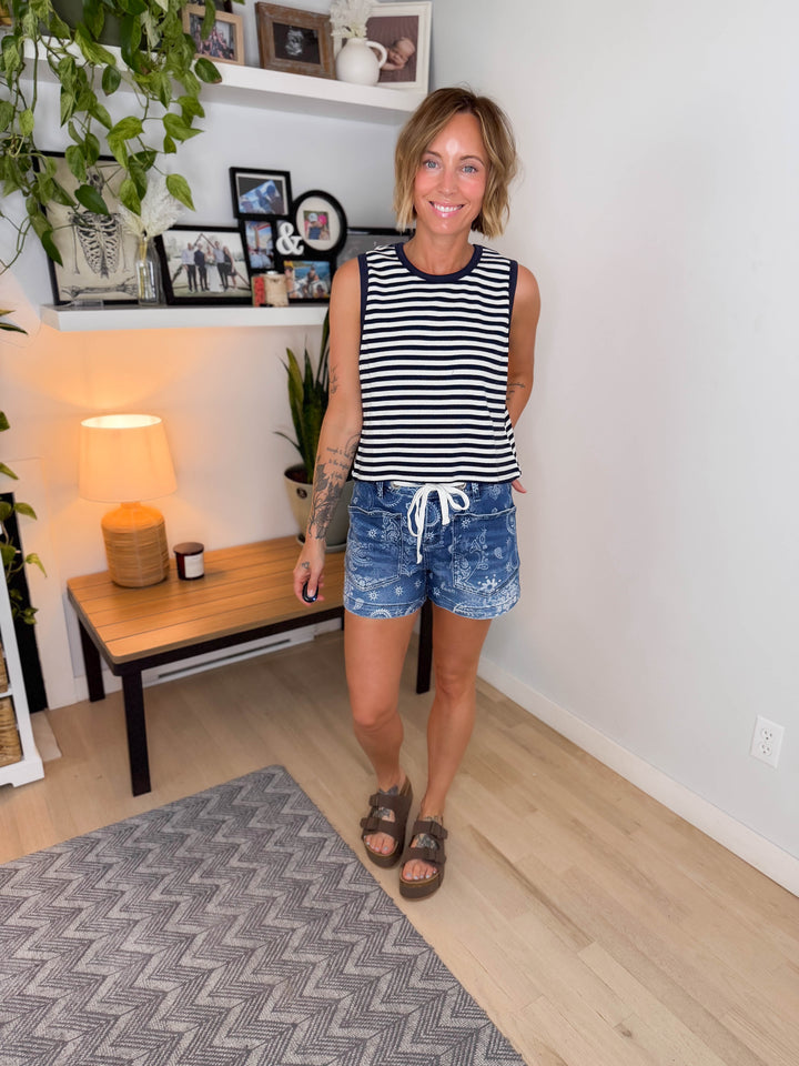 Monroe Ribbed Top- NAVY