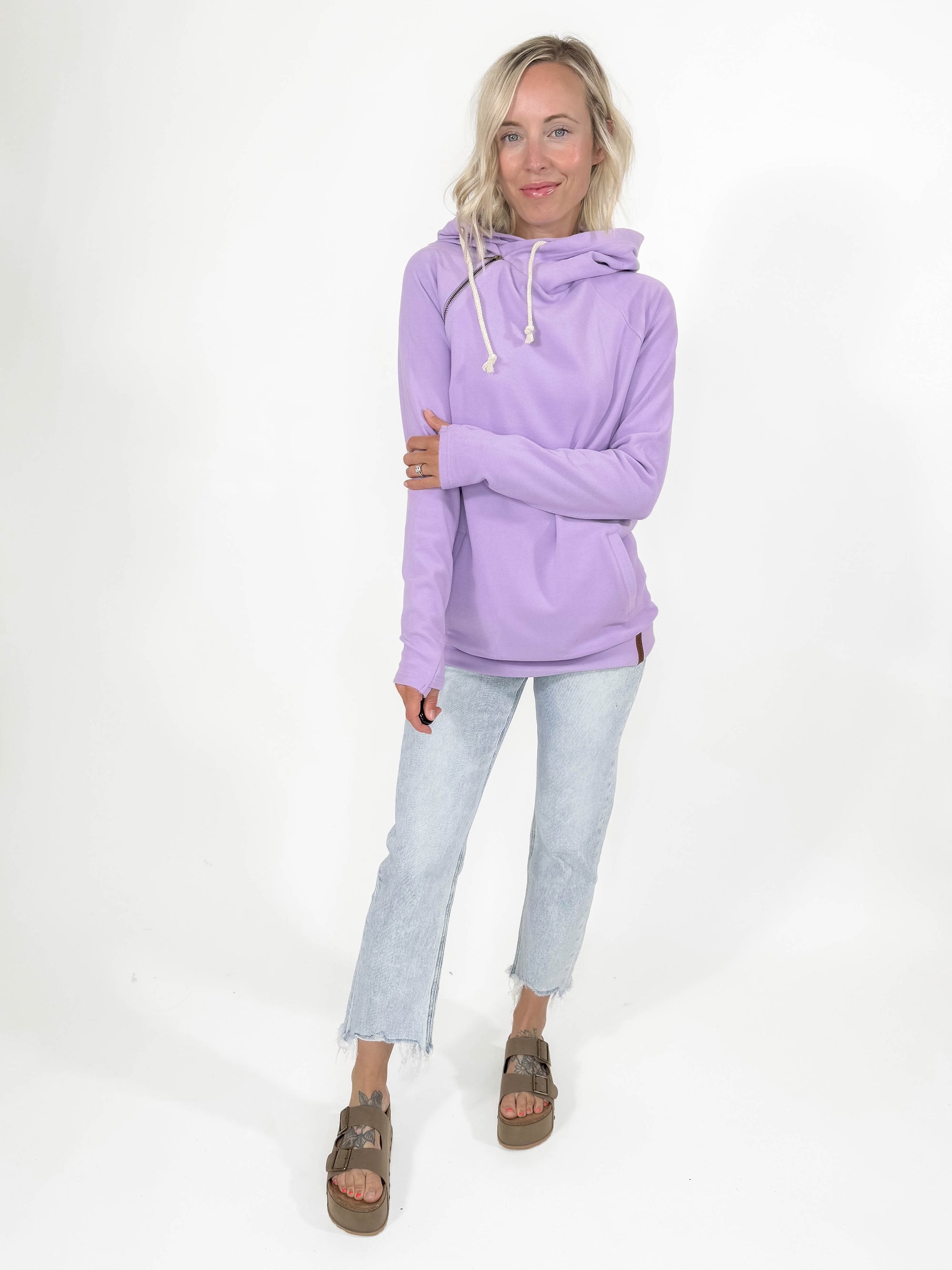 Ampersand Ave Performance Fleece Double Hood- LILAC-FINAL SALE