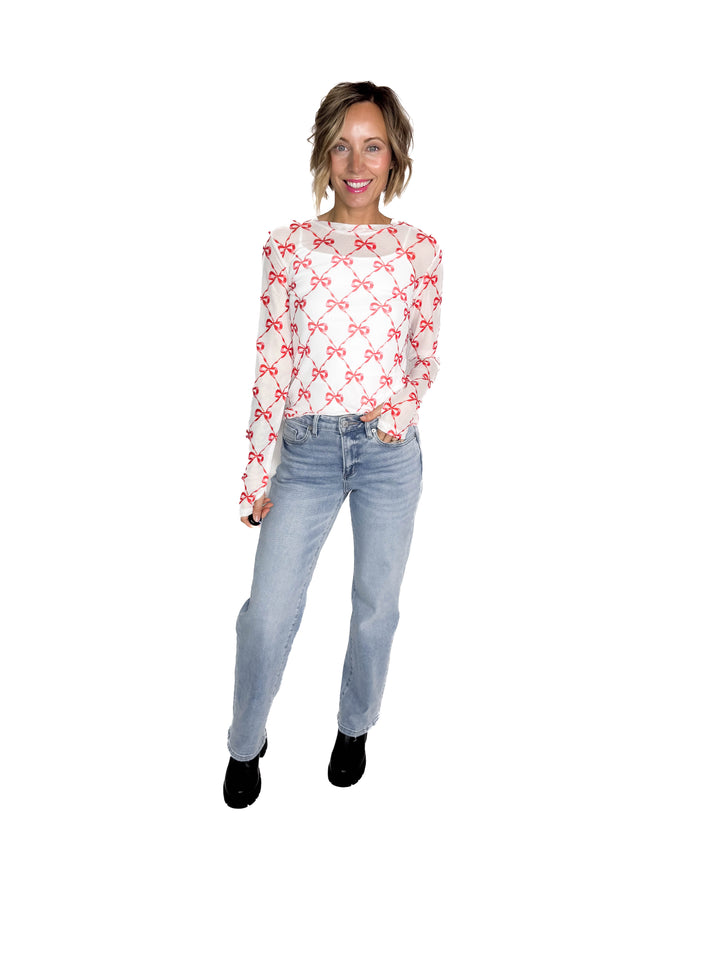 Dress It Up Mesh Top- CHRISTMAS BOWS