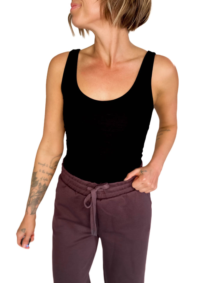 Lucy Scoop Neck Jersey Tank- BLACK-FINAL SALE