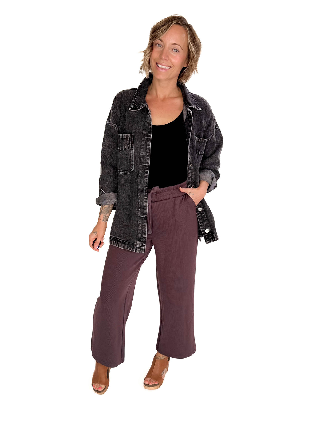 Nikki Button Down Denim Jacket- WASHED BLACK