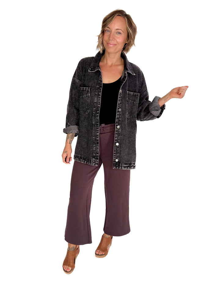 Nikki Button Down Denim Jacket- WASHED BLACK