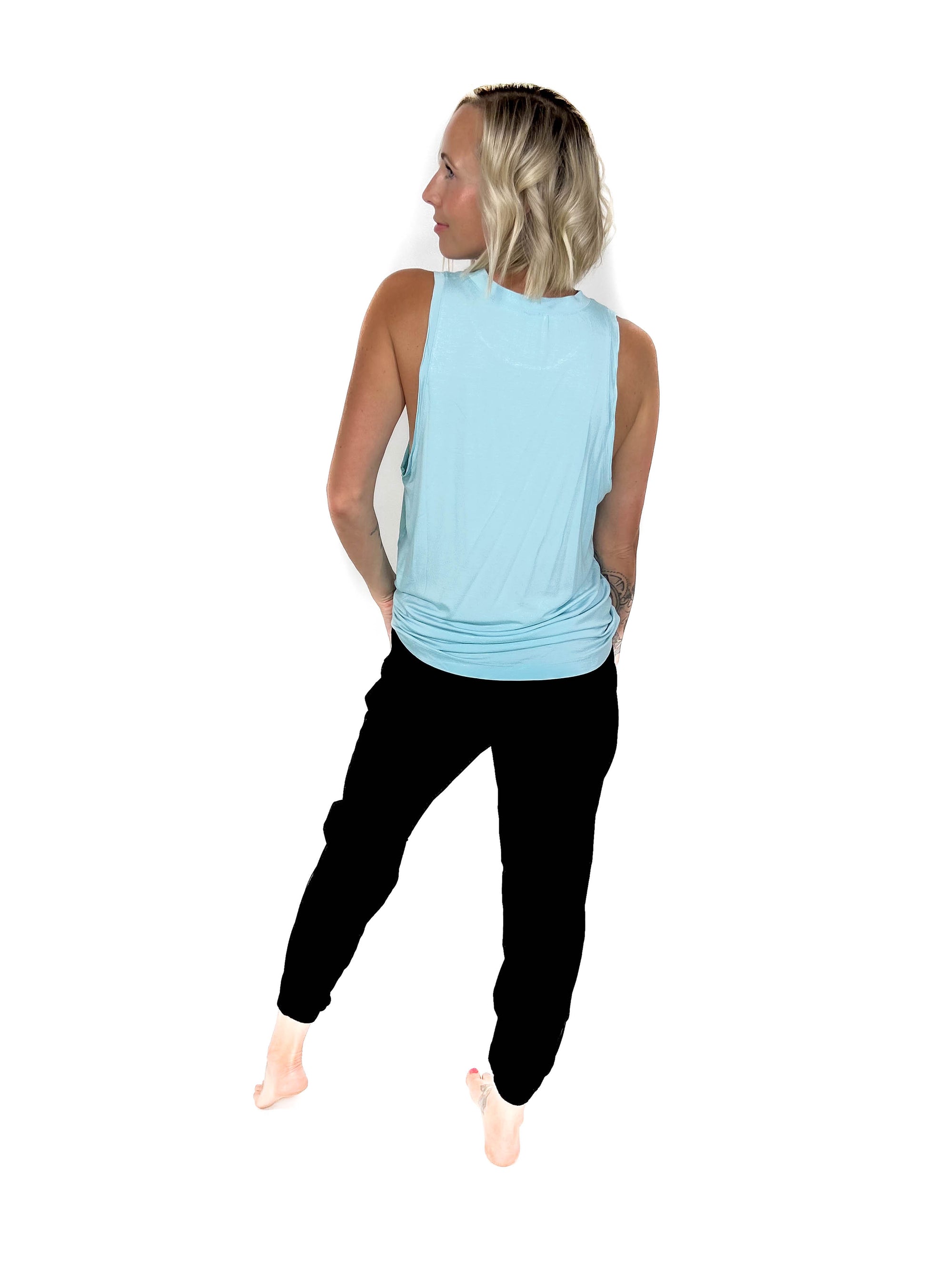 MONO B Kendall Raw Hem Flowy Tank- BRIGHT BLUE-FINAL SALE*L*