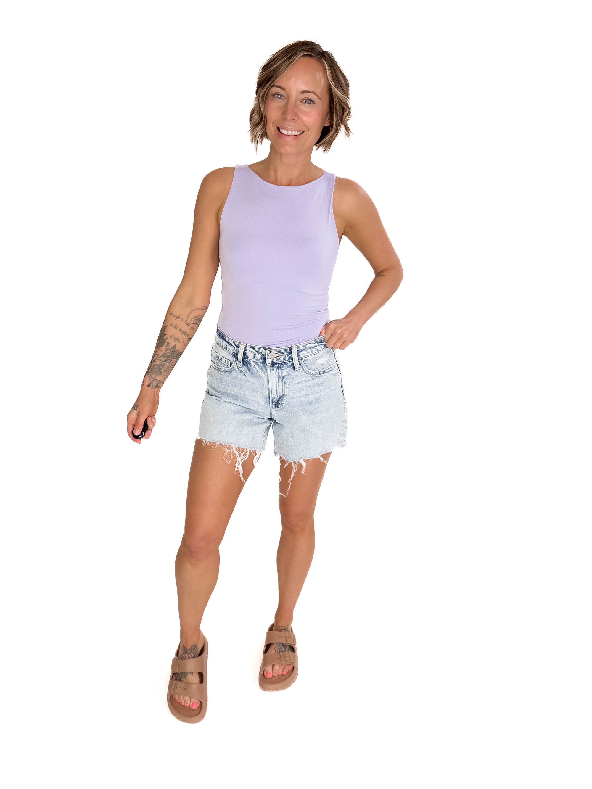 VERVET Delphine High Rise Denim Shorts- MEDIUM WASH