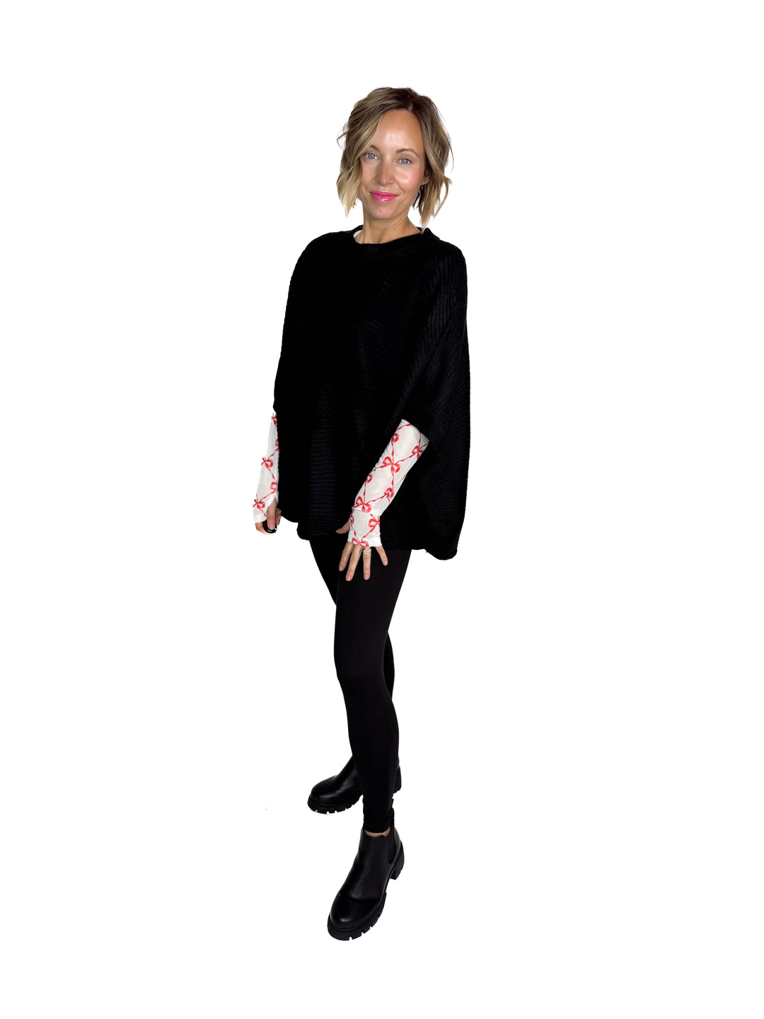 Meg Poncho Pullover- BLACK