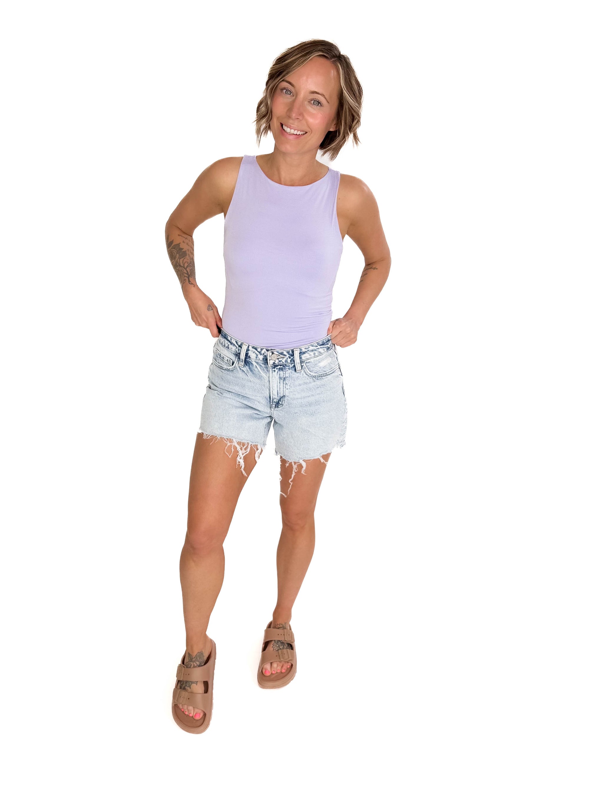 VERVET Delphine High Rise Denim Shorts- MEDIUM WASH