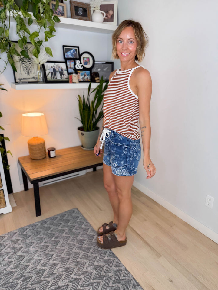 Savannah Linen Blend Tank- RUST