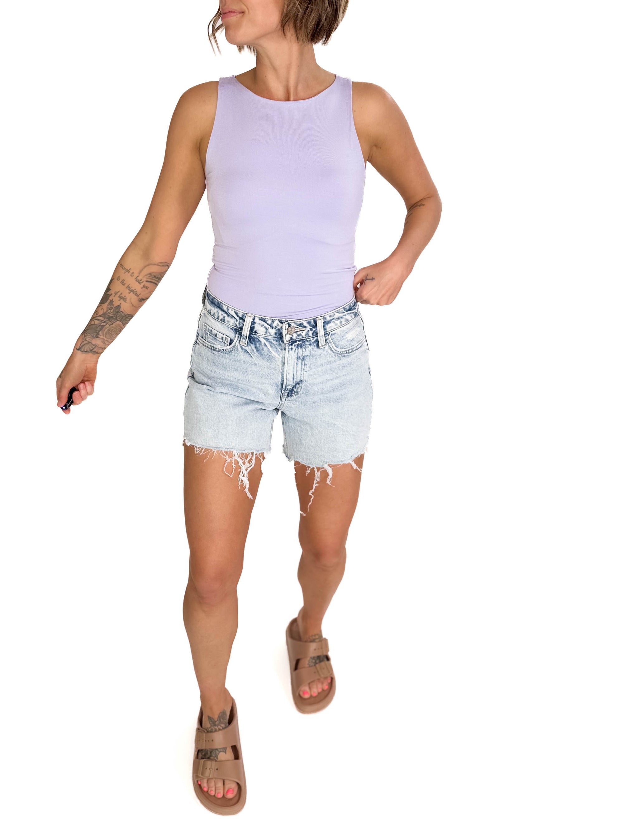VERVET Delphine High Rise Denim Shorts- MEDIUM WASH