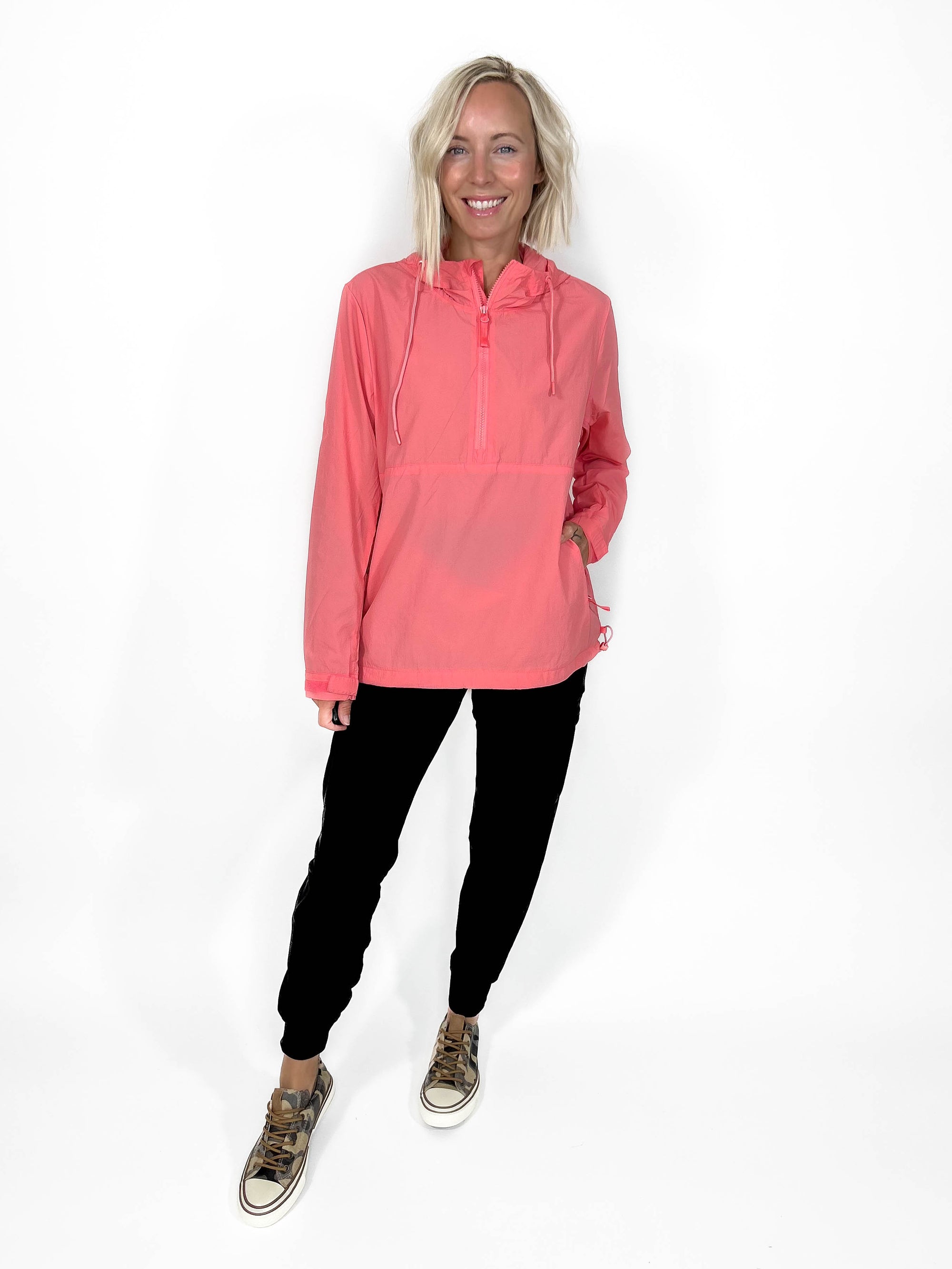 MONO B Bryce Water Resistant Active 1/2 Zip Jacket- WATERMELON-FINAL SALE