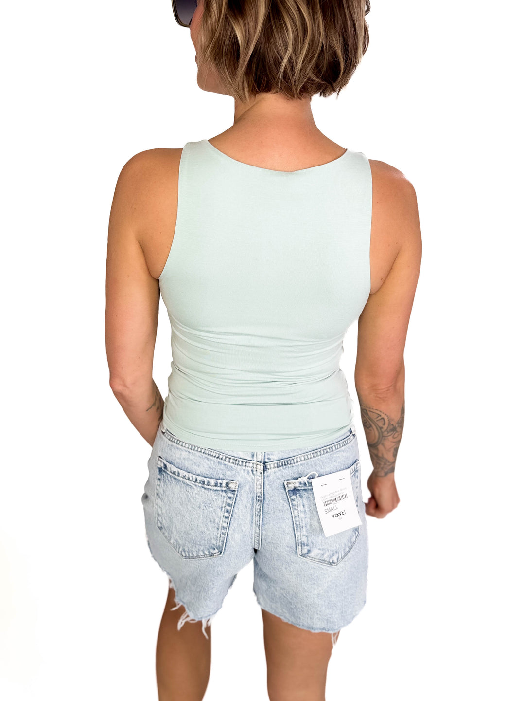 Ingrid Double Lined Boat Neck Knit Tank- SEAFOAM-FINAL SALE