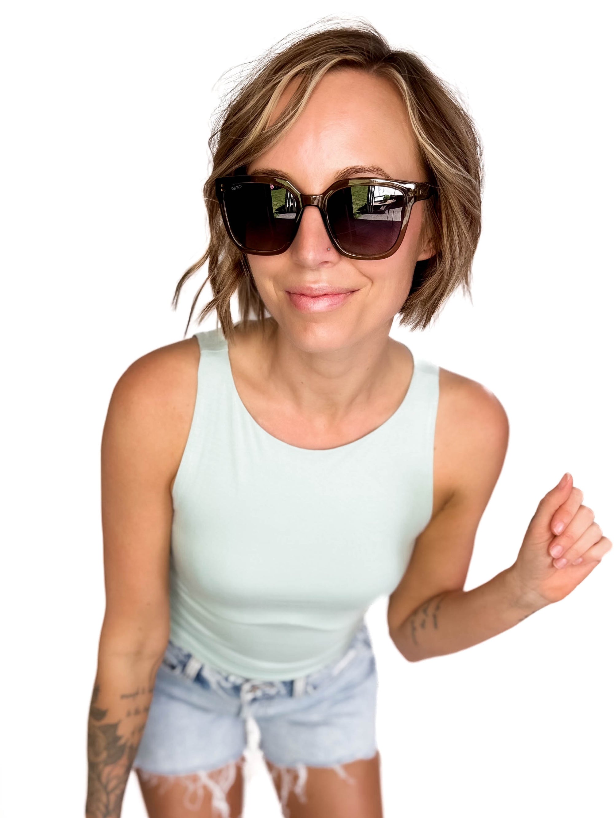 Wear Me Pro Polarized Wren Square Frame Sunglasses- CRYSTAL GREEN