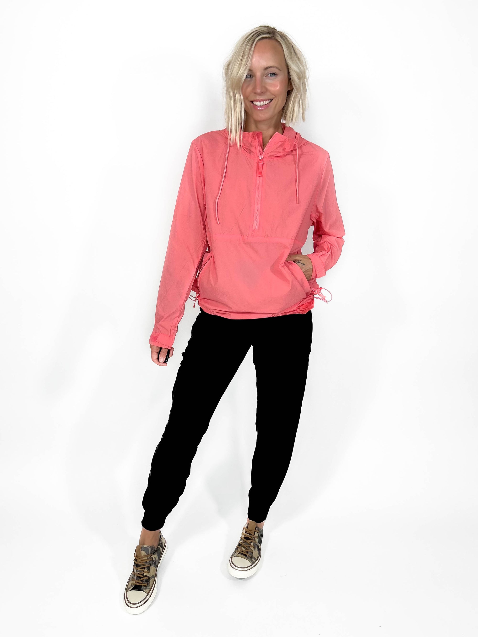 MONO B Bryce Water Resistant Active 1/2 Zip Jacket- WATERMELON-FINAL SALE