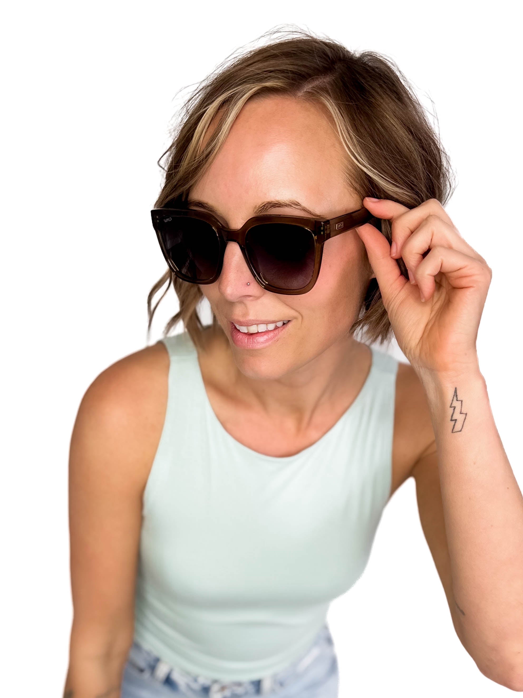 Wear Me Pro Polarized Wren Square Frame Sunglasses- CRYSTAL GREEN