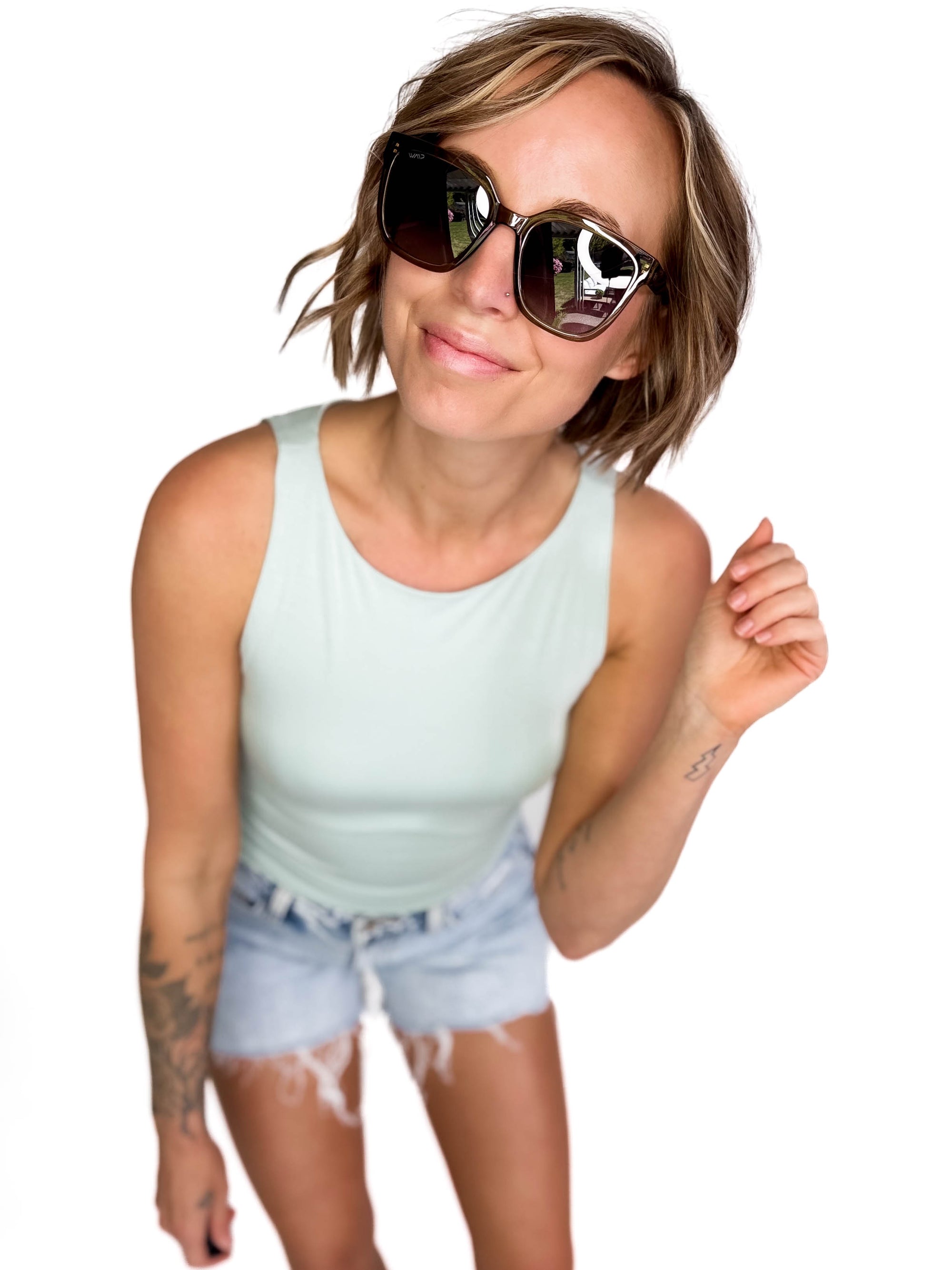 Wear Me Pro Polarized Wren Square Frame Sunglasses- CRYSTAL GREEN