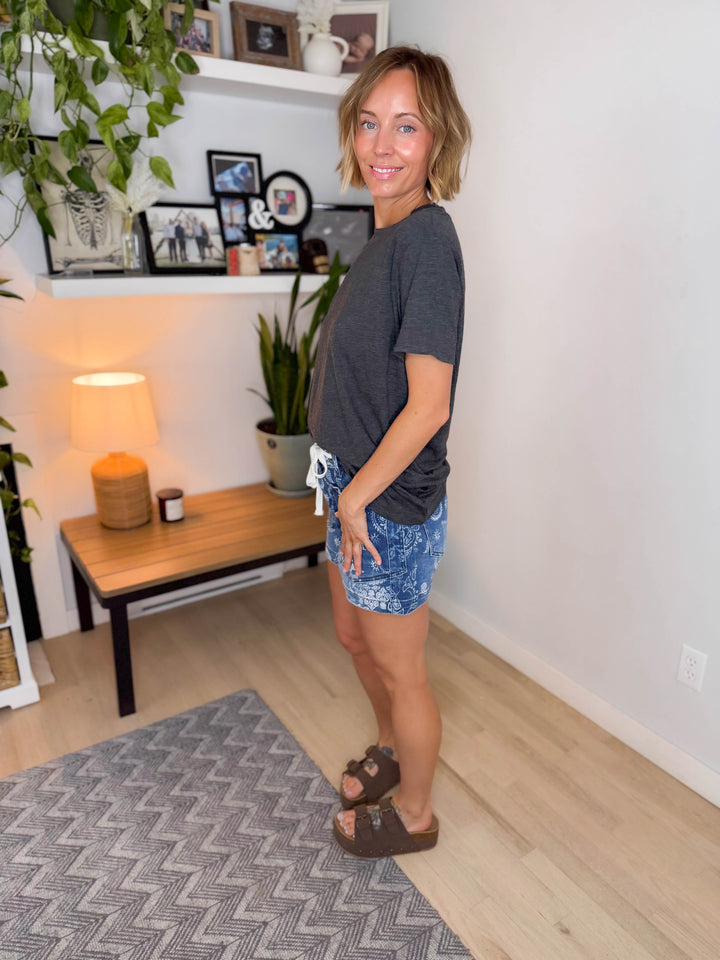 Natie Cotton Boyfriend Tee- CHARCOAL