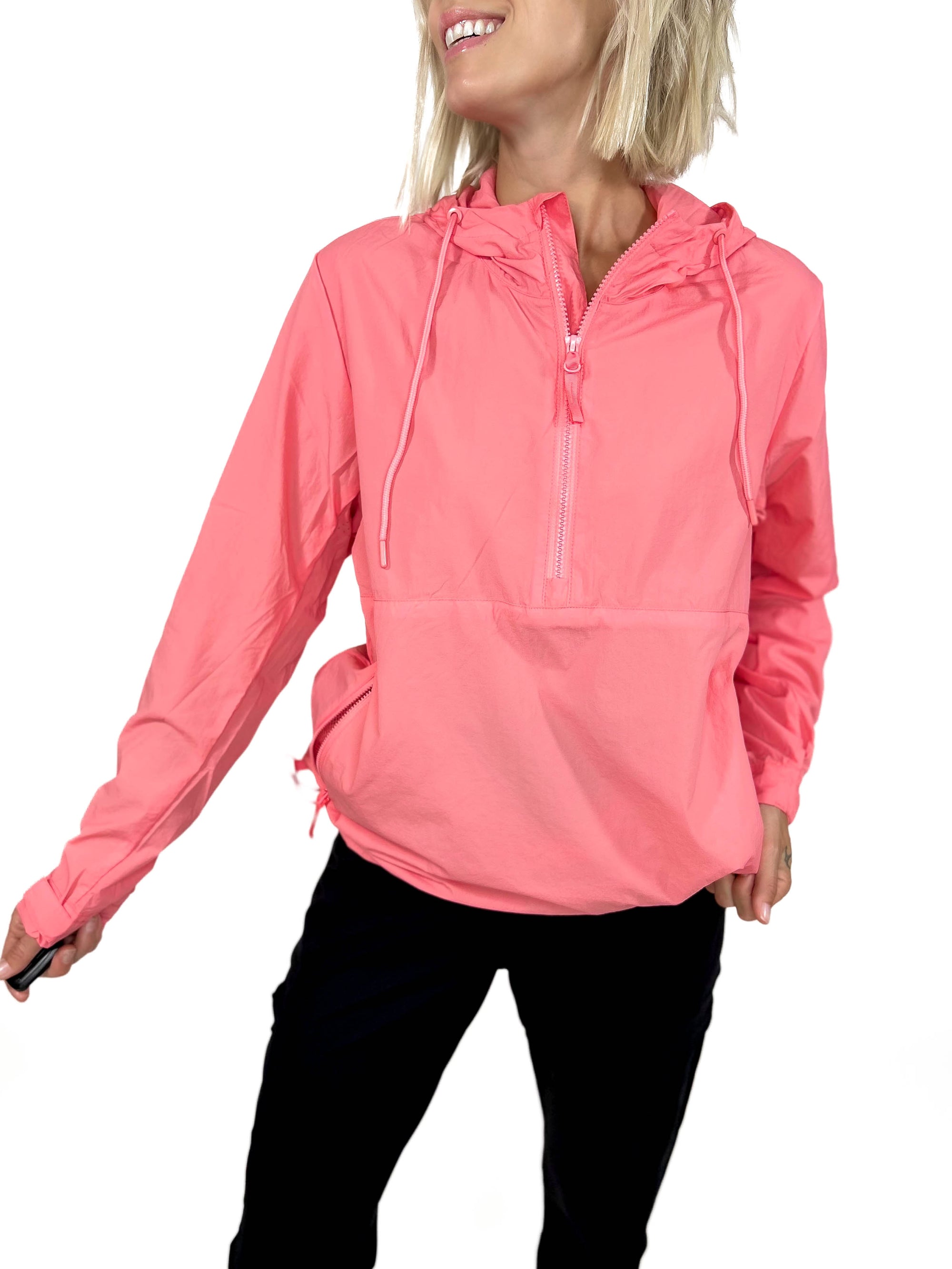 MONO B Bryce Water Resistant Active 1/2 Zip Jacket- WATERMELON-FINAL SALE