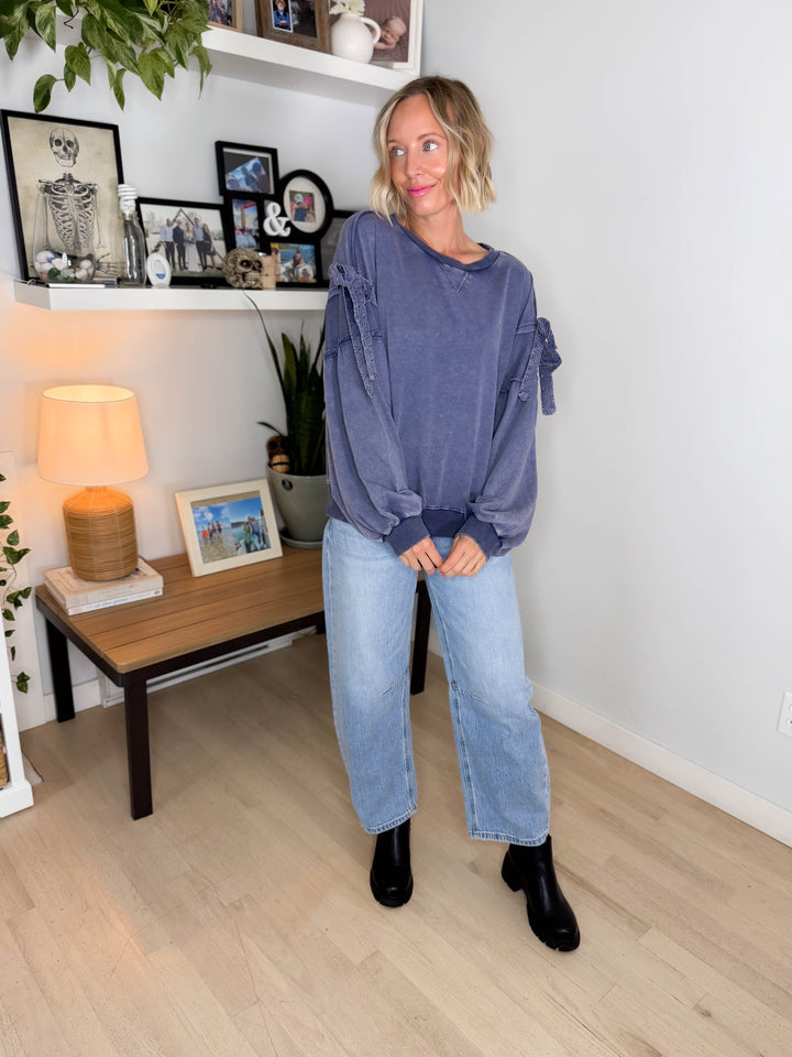 Percy Mineral Washed Pullover- BLUEBERRY