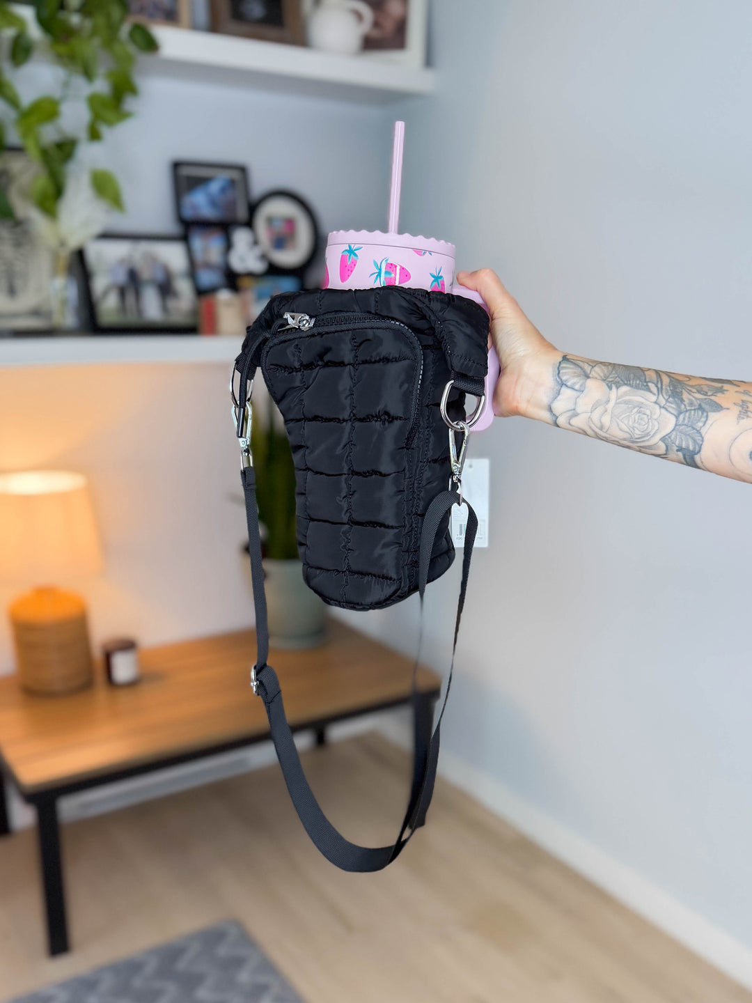 Quilted Tumbler Carrier Bag- BLACK