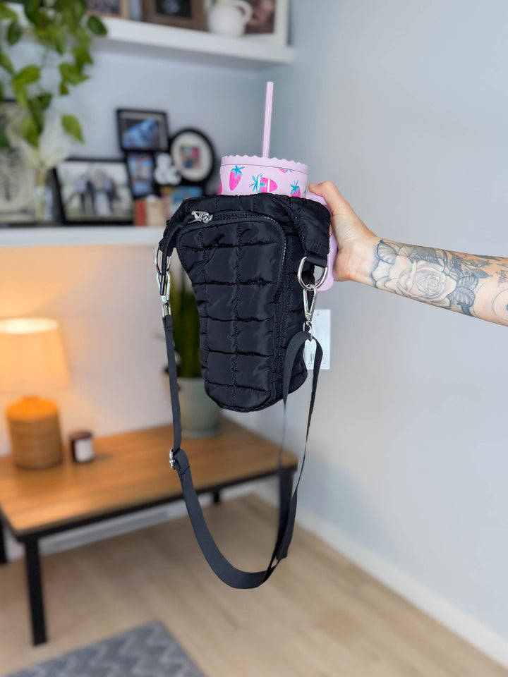Quilted Tumbler Carrier Bag- BLACK