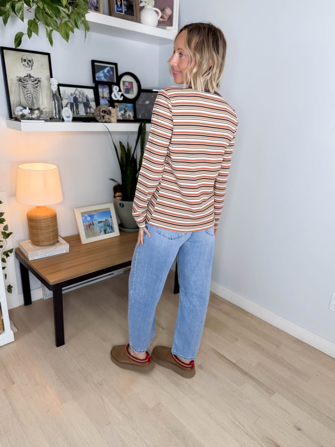 Alder Ribbed Crew Neck Long Sleeve- CAMEL/IVORY