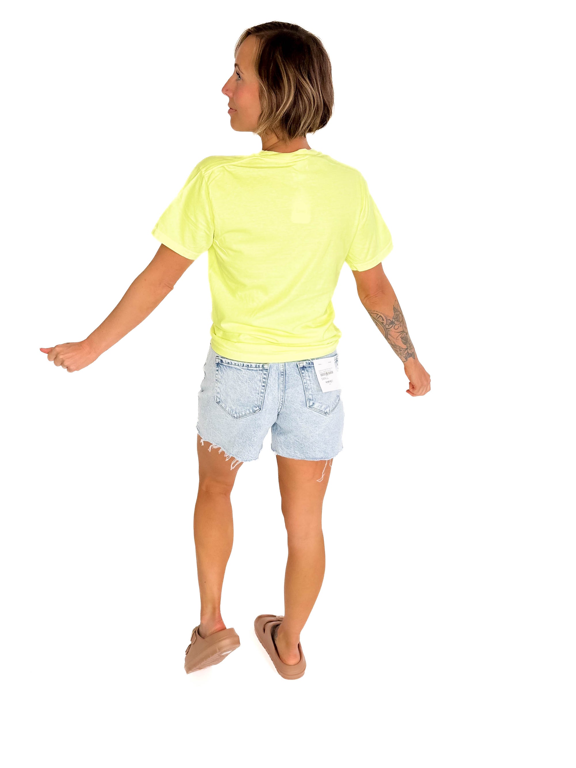 T+G Classic Washed Cotton T-shirt- NEON LEMON