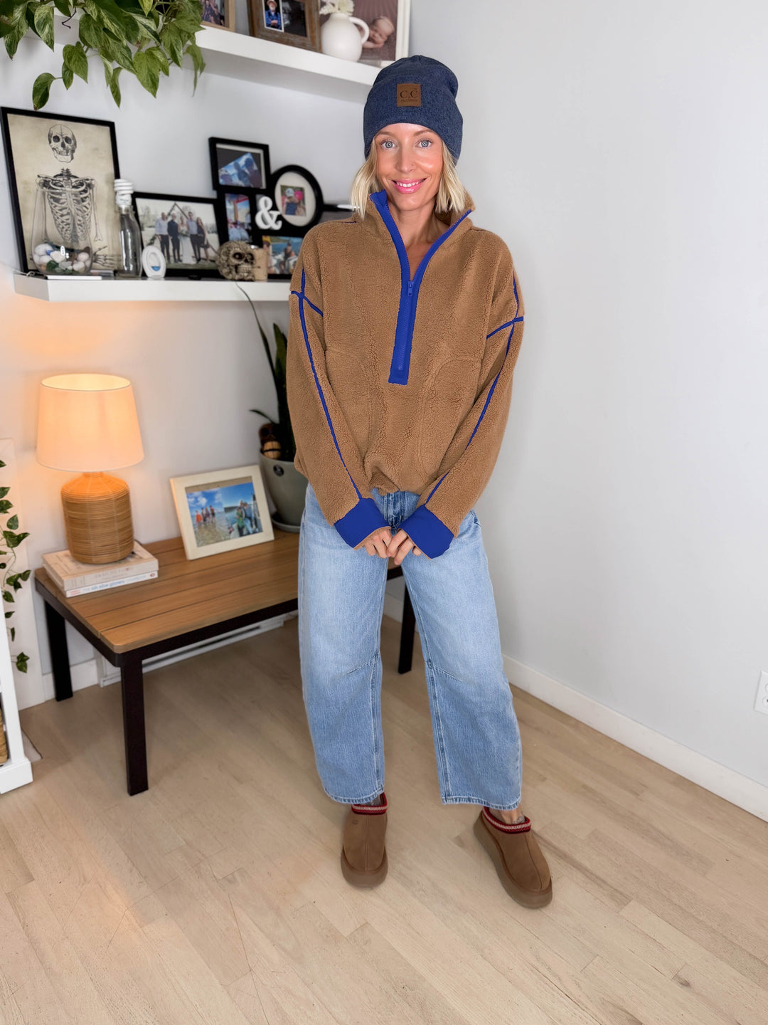 Raina Sherpa 1/2 Zip Pullover- CAMEL