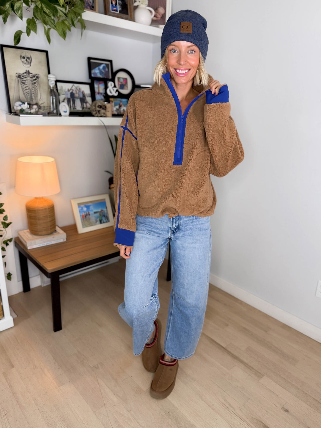 Raina Sherpa 1/2 Zip Pullover- CAMEL