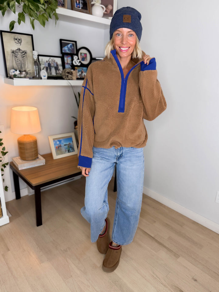 Raina Sherpa 1/2 Zip Pullover- CAMEL