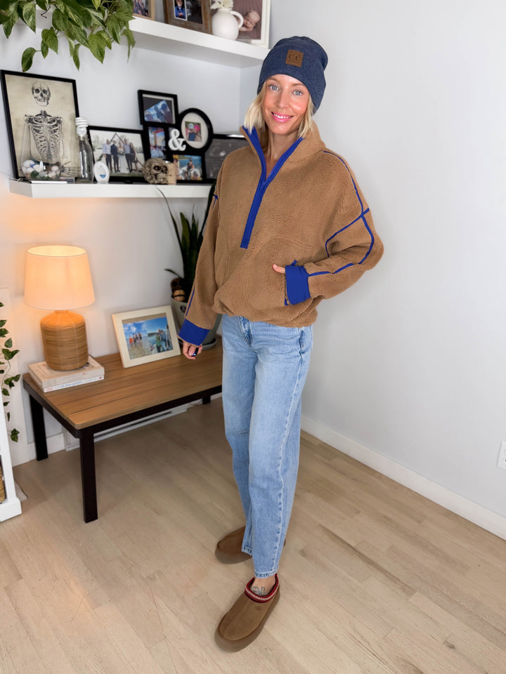Raina Sherpa 1/2 Zip Pullover- CAMEL