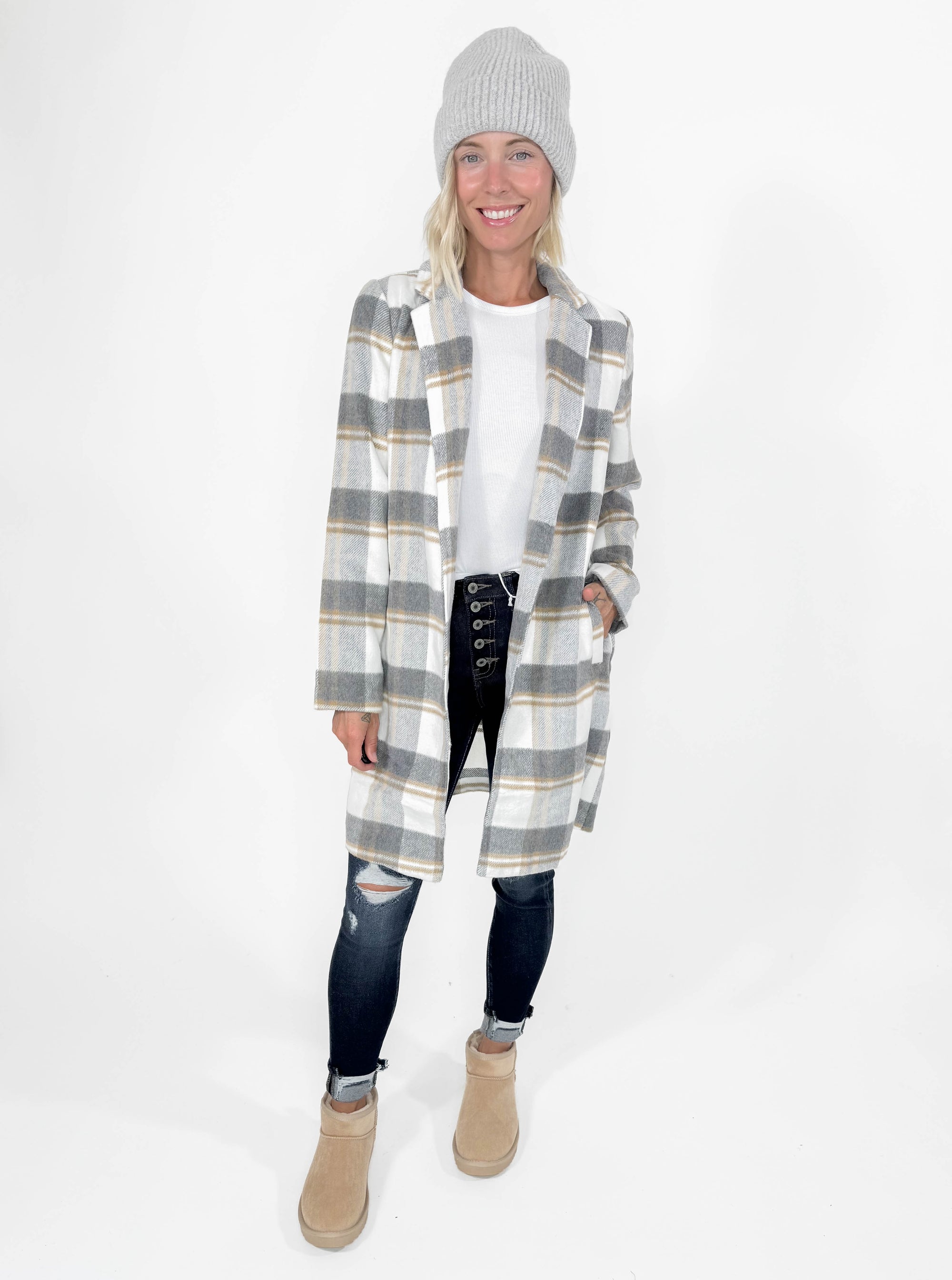 Jasper Plaid Coatigan- GREY