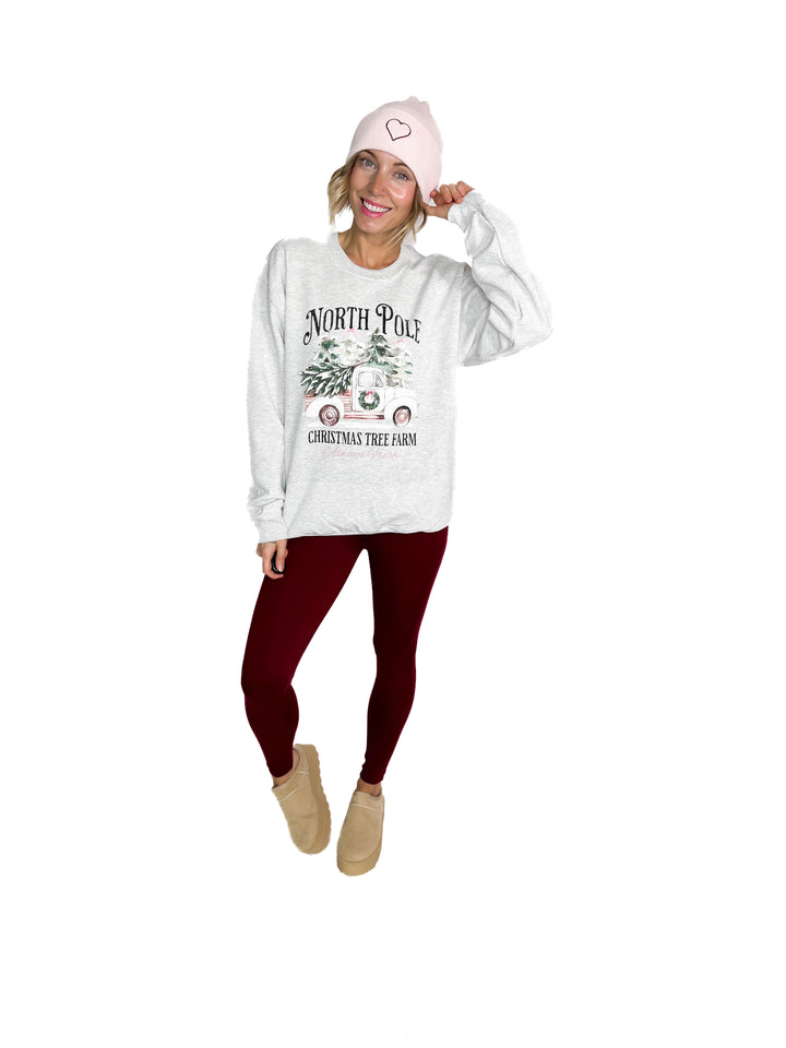 North Pole Christmas Truck Crewneck- ASH