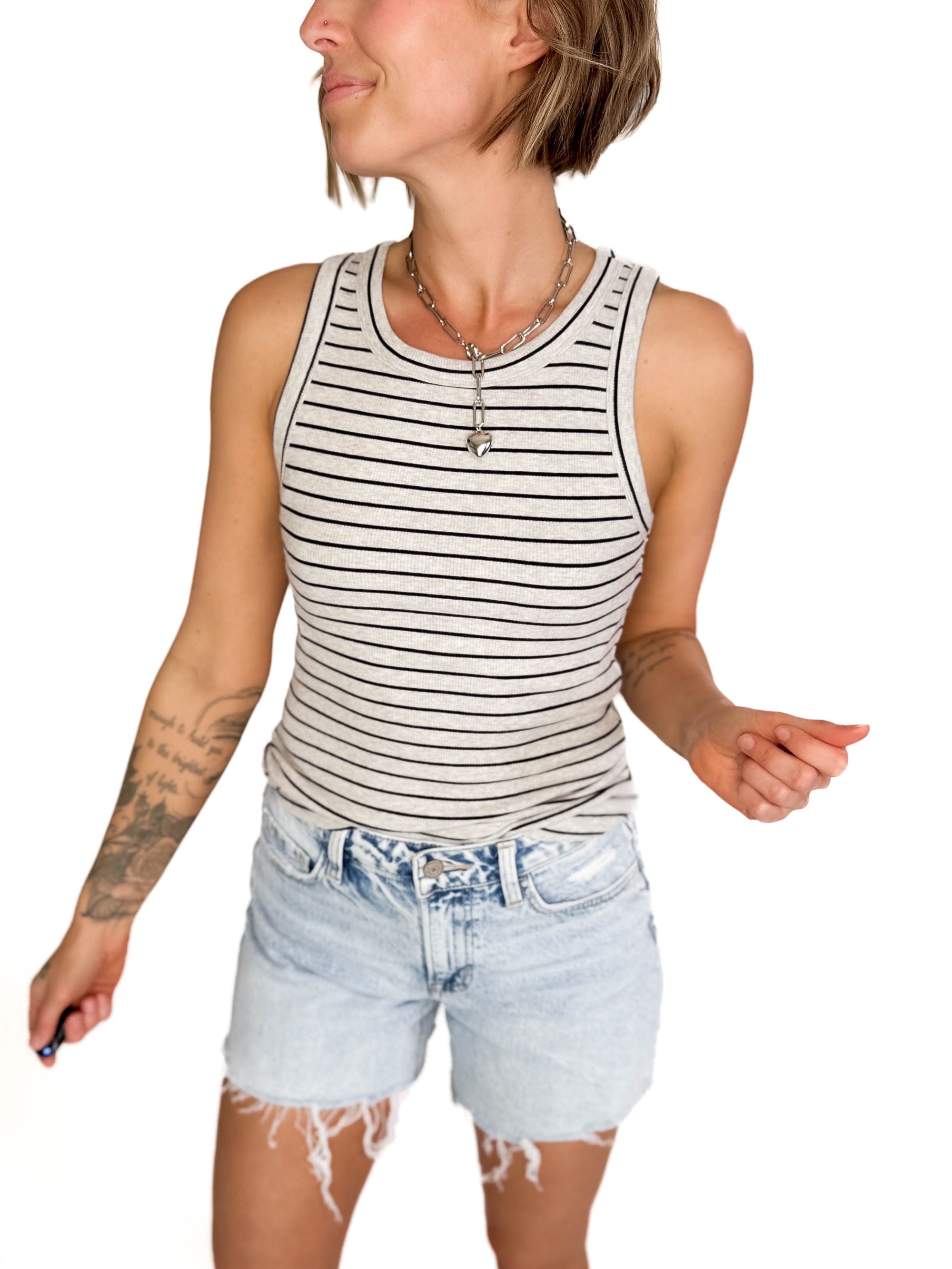 THREAD & SUPPLY Edlin Tank- HTHR GREY BLACK STRIPE