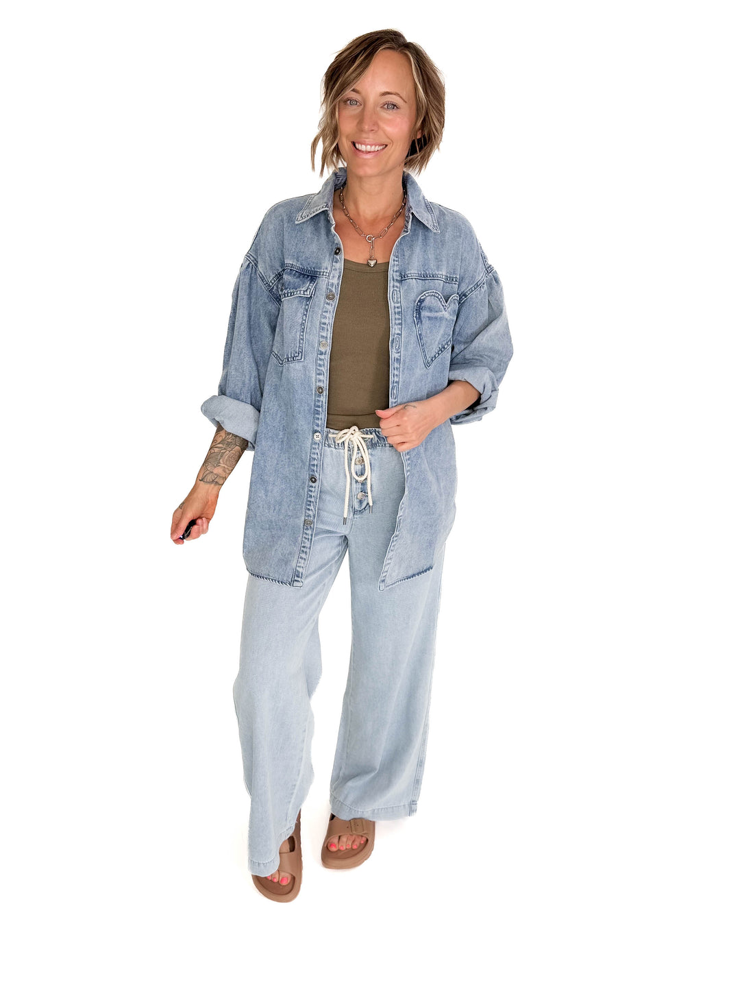 Heart Throb Denim Shacket- MEDIUM WASH