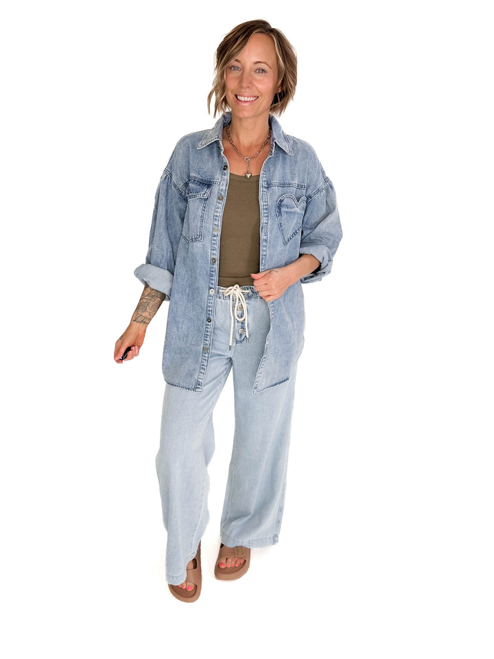 Heart Throb Denim Shacket- MEDIUM WASH