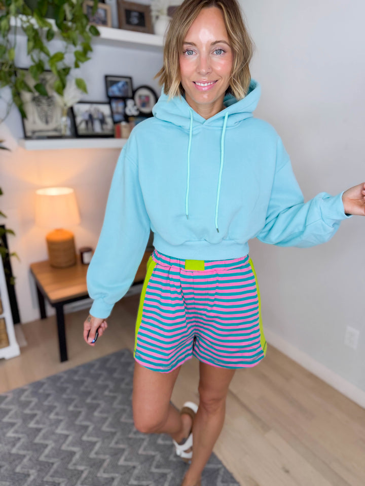 Penelope Cropped Fleece Hoodie- MINT